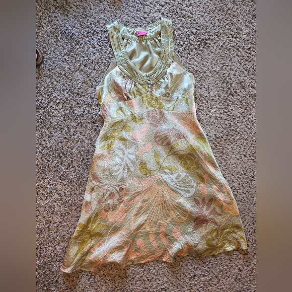 Floral Midi Dress With Invisible Zipper And Satin Waist Tie--100% Acetate Satin - Picture 7 of 15